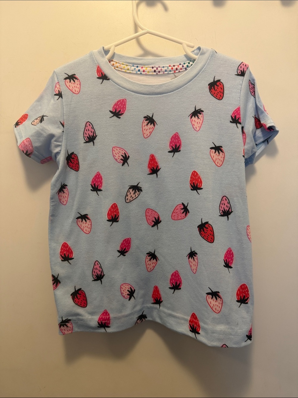 Girls' Light Blue Strawberry Print Tee from Dot Dot Smile Brand